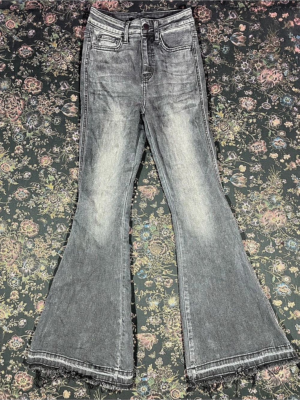 Flying Monkey Ultra High Rise Super Flare Faded Black Jeans 24” Waist